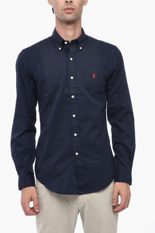 Twill Cotton Shirt with Button-down Collar