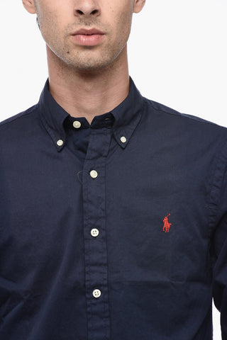 Twill Cotton Shirt with Button-down Collar