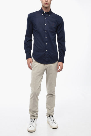 Twill Cotton Shirt with Button-down Collar