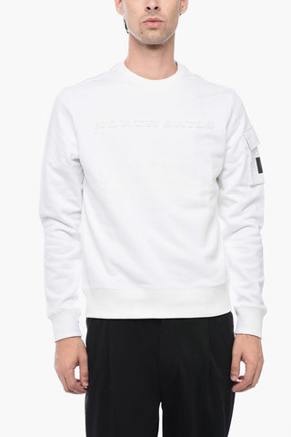 Brushed Cotton Crewneck Sweater With Embossed Logo