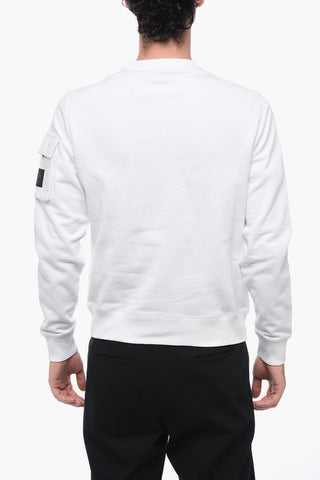 Brushed Cotton Crewneck Sweater With Embossed Logo