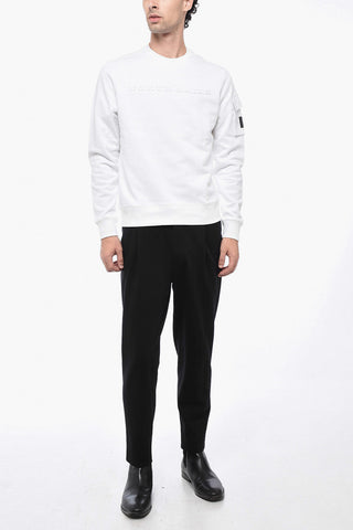 Brushed Cotton Crewneck Sweater With Embossed Logo