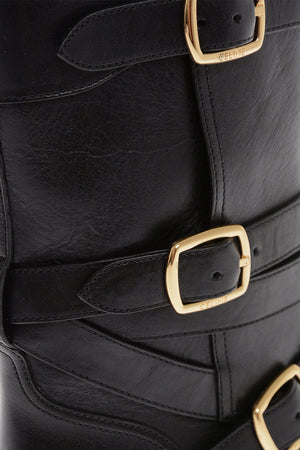 Stivali Biker in Pelle con Design Tre Fibbie