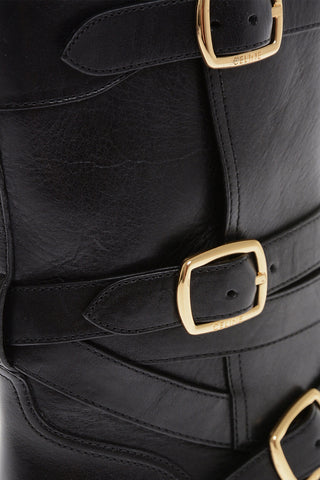 Leather Biker Boots with Three-Buckle Design