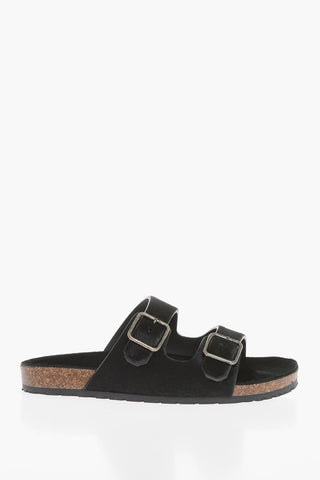 Pony-Fur Double Band Sandals with Buckle