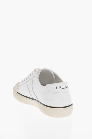 Sneakers in Pelle Logate con Suola a Contrasto