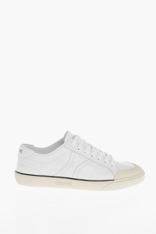 Sneakers in Pelle Logate con Suola a Contrasto
