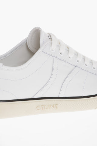 Sneakers in Pelle Logate con Suola a Contrasto