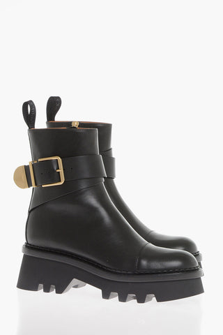 Leather Ankle Boots with Logoed Buckle