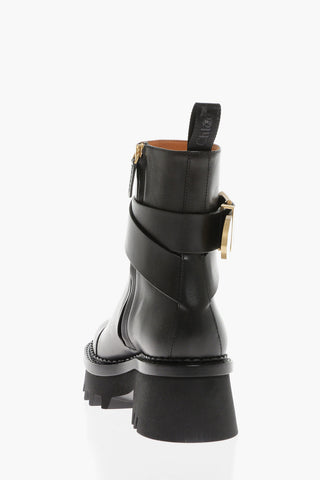 Leather Ankle Boots with Logoed Buckle
