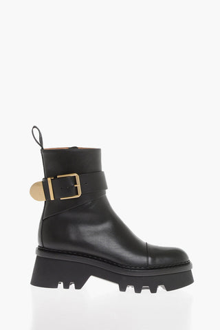 Leather Ankle Boots with Logoed Buckle