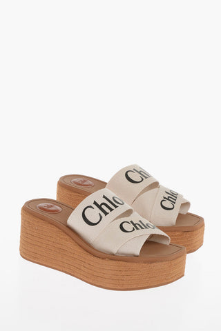 Logoed Band Sandals with Rope Wedge Heel