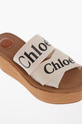 Logoed Band Sandals with Rope Wedge Heel