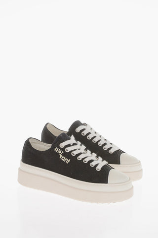 Canvas Platform Sneakers with Embroidered Logo