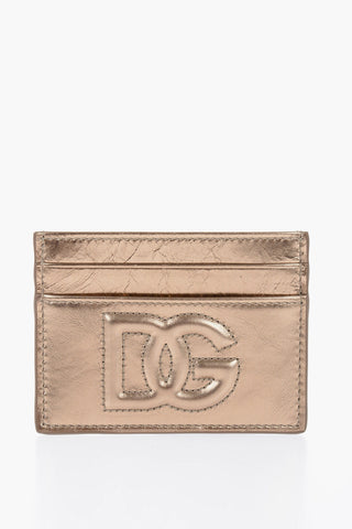 Cracked Effect Metallic Leather Card Holder with Embossed Monogram