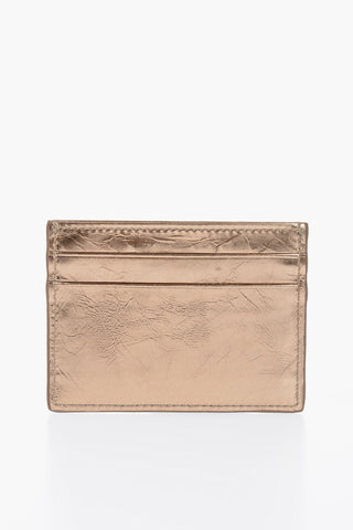 Cracked Effect Metallic Leather Card Holder with Embossed Monogram