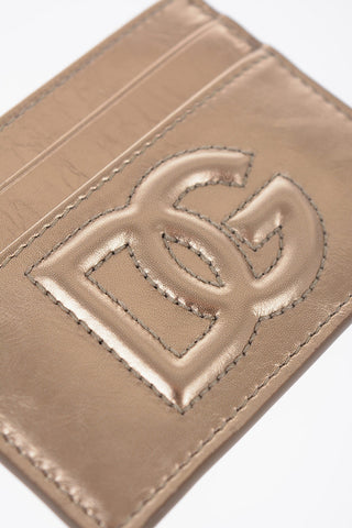 Cracked Effect Metallic Leather Card Holder with Embossed Monogram
