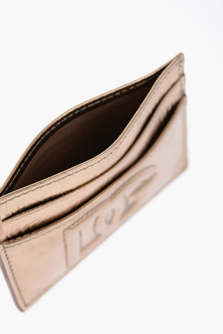Cracked Effect Metallic Leather Card Holder with Embossed Monogram
