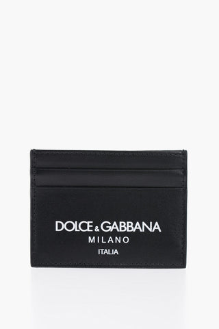 Solid Color Leather Card Holder with Contrasting Logo