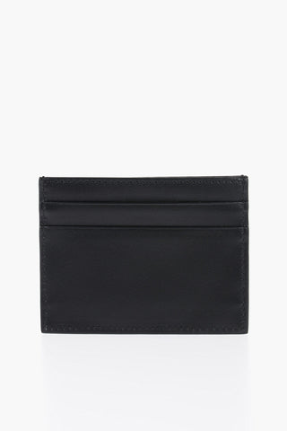 Solid Color Leather Card Holder with Contrasting Logo