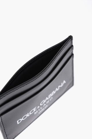 Solid Color Leather Card Holder with Contrasting Logo