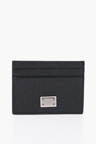 Solid Color Leather Card Holder with Metal Logo