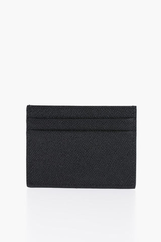 Solid Color Leather Card Holder with Metal Logo
