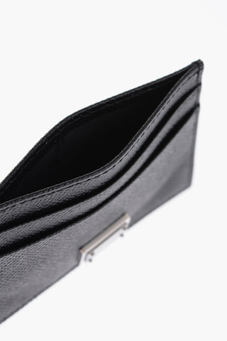 Solid Color Leather Card Holder with Metal Logo