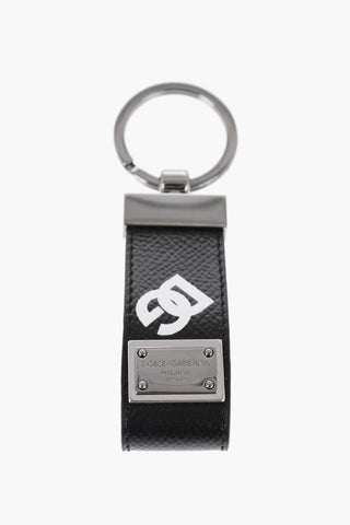 Leather and Metal Keyring with Contrasting Monogram