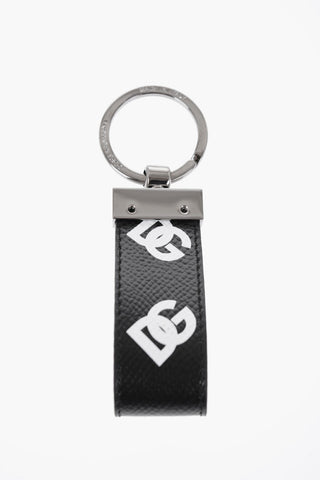 Leather and Metal Keyring with Contrasting Monogram