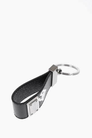 Leather and Metal Keyring with Contrasting Monogram