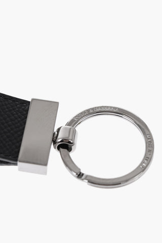 Leather and Metal Keyring with Contrasting Monogram