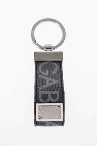 Faux Leather Logoed Keyring with Silver-Tone Details