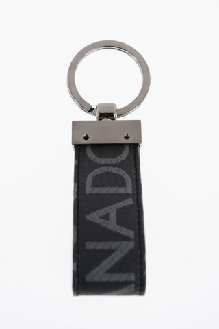 Faux Leather Logoed Keyring with Silver-Tone Details