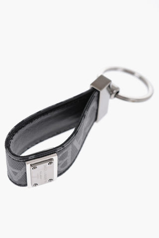 Faux Leather Logoed Keyring with Silver-Tone Details
