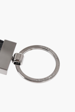 Faux Leather Logoed Keyring with Silver-Tone Details