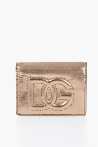 Cracked Effect Metallic Leather Wallet with Embossed Monogram