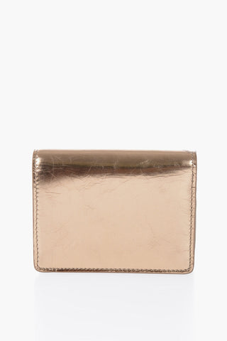 Cracked Effect Metallic Leather Wallet with Embossed Monogram