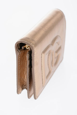 Cracked Effect Metallic Leather Wallet with Embossed Monogram
