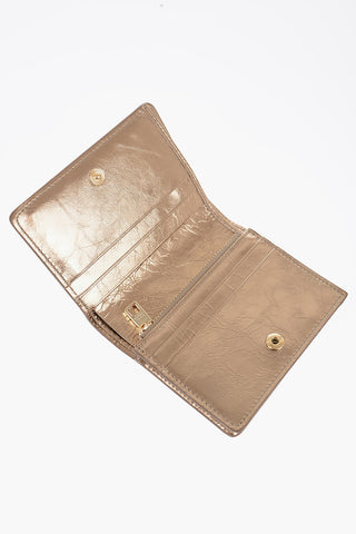 Cracked Effect Metallic Leather Wallet with Embossed Monogram