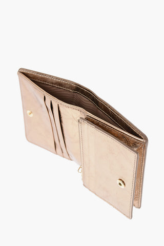 Cracked Effect Metallic Leather Wallet with Embossed Monogram