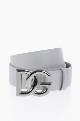 Solid Color Leather Belt with Silver-Tone Buckle 35mm