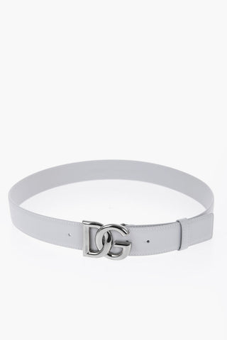 Solid Color Leather Belt with Silver-Tone Buckle 35mm