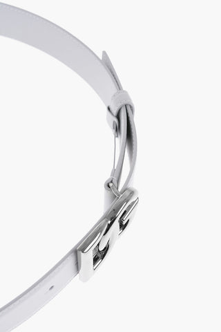 Solid Color Leather Belt with Silver-Tone Buckle 35mm