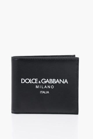 Solid Color Leather Bifold Wallet with Contrasting Logo