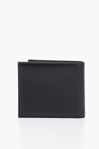 Solid Color Leather Bifold Wallet with Contrasting Logo
