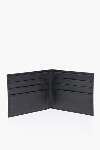 Solid Color Leather Bifold Wallet with Contrasting Logo