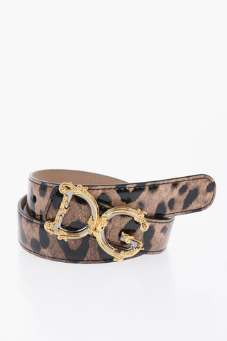Animal Patterned Patent Leather Belt with Golden Buckle 25mm