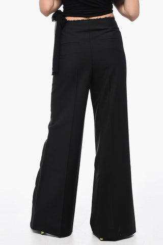 One-Pleat Wool-Blend Palazzo Trousers with Raw-Edge Detail