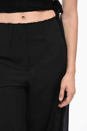 Palazzo-Hose mit einer Bundfalte aus Wollmischung und rohem Saum-Detail